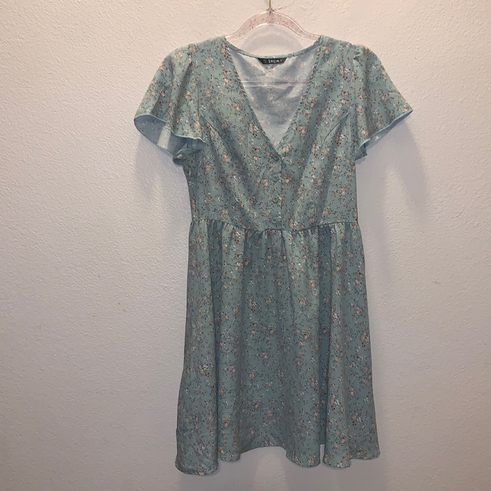 Shein green floral lightweight short sleeve mini dress